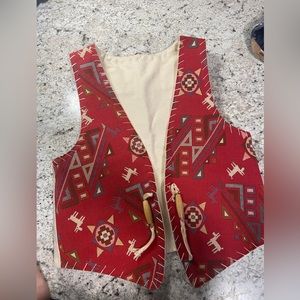 Lu Ma Red Lama Peruvian Pattern Canvas Vest